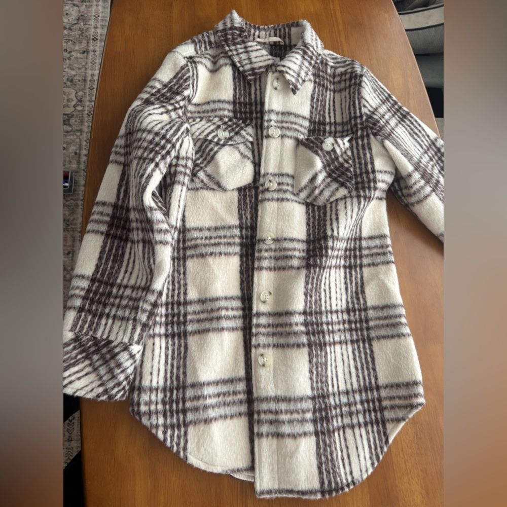 7 Diamonds Cream and Brown Plaid Jacket